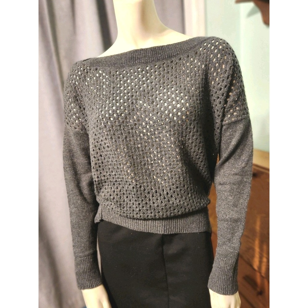 Banana Republic Straight Neck Sweater Womens Large Gray Open Knit Pullover